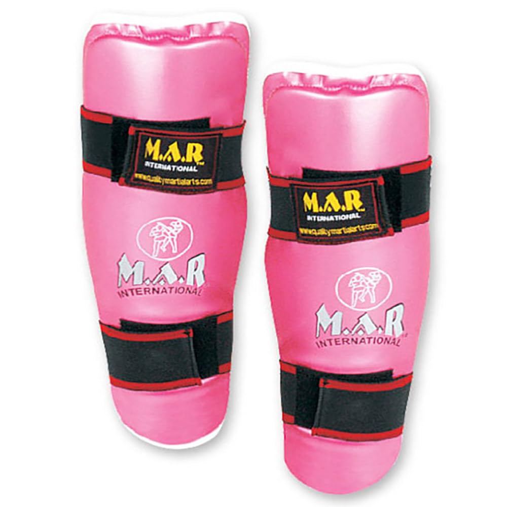 MAR | Pink Karate Shin Guards for Contact Sports, Multi-Layered Foam Padding Rex Leather, Combat Shin Pads for Karate Competitions, Tournaments & Training, Wrestling Kickpads (Child/X-Small)