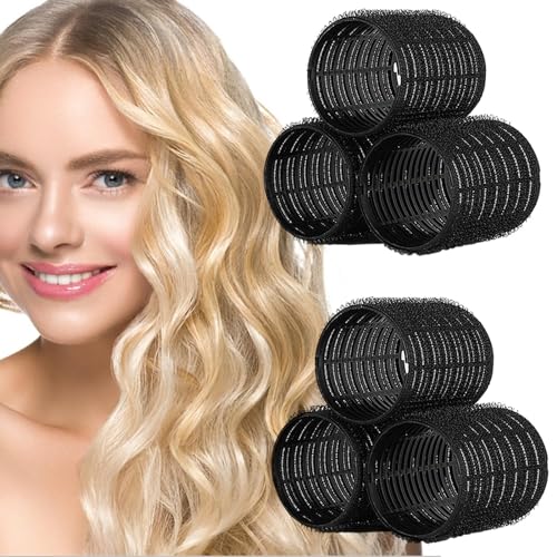Cisolen Lot de 6 bigoudis Jumbo de 60 mm, sans chaleur, auto-agrippants, auto-agrippants, pour cheveux courts et longs, pour boucler et coiffer les cheveux