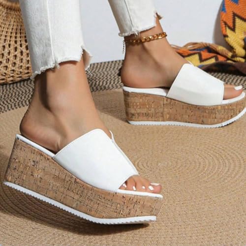 Cork Wedges & Platform Slides, Women's Thick Sole Comfy Leather Wedge Orthopedic Sandals3