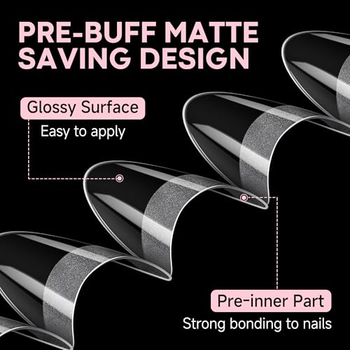 Image of UNA GELLA Almond Shape Nail Tips Half Cover 216pcs Medium Almond Gel Nail Tips Pre-buff Matte Soft Gel Acrylic Press On Nails Easier Nail Extentions Art Salon 12 Sizes