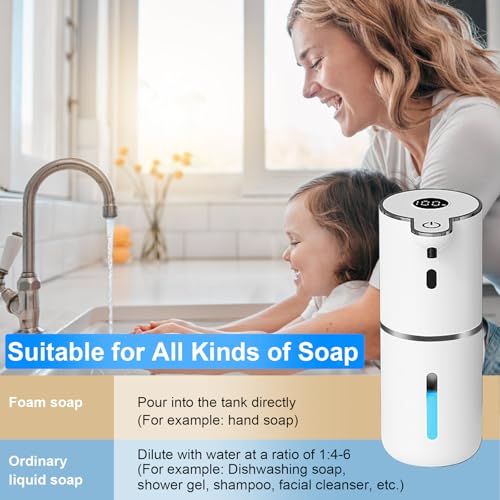 Image of OHIFAST Automatic Foaming Soap Dispenser Touchless, USB Rechargeable Smart Hand Soap Dispenser, 6-Level Adjustable, 12.8oz /380mL Wall Mounted for Bathroom Kitchen Dish Soap-White