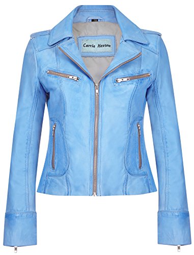 Veste en cuir italien bleu pour femme style biker et moto élégant - 6