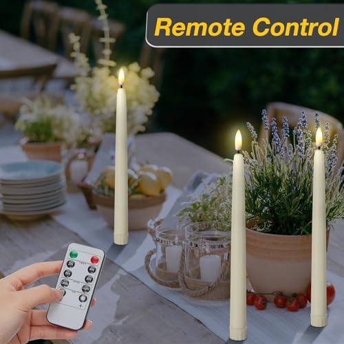 Image of Tuanse 20 Pcs Flickering Flameless Taper Candles Bulk LED Battery Operated Realistic Flame Effect with Remote & Timer Safe No Fire Wax Drip Candles for Wedding Church Home Decor (9.65 inch,Beige)