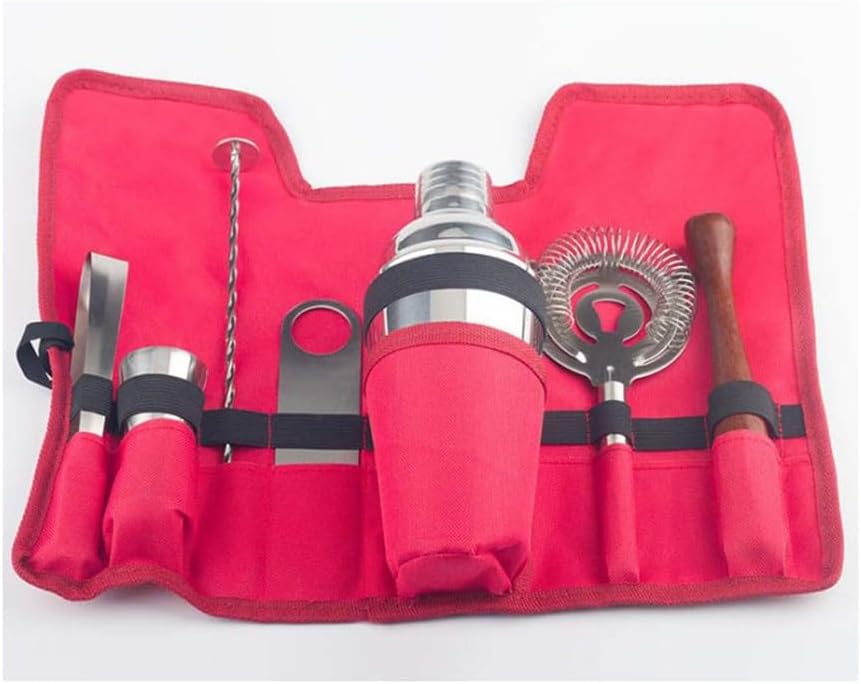 Bartender Mixer Set Portable Bag Bar Tools Stainless Steel Shaker Pot Measuring Cup Ice Filter 8 Pieces