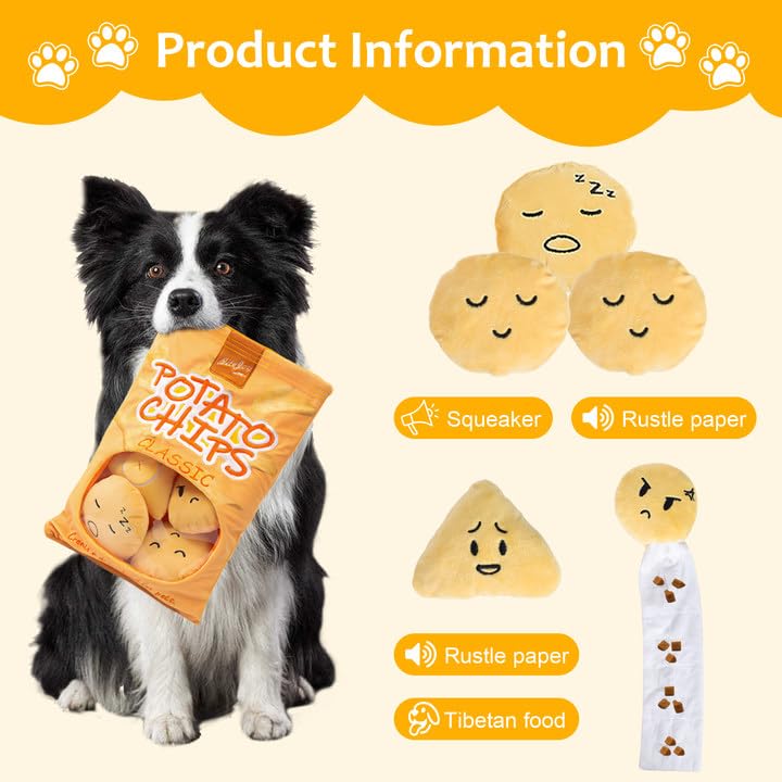 Dokeno Schnüffel Puzzle Spielzeug für Hunde,Hundebereicherung,mentale Stimulation mit -Sound für natürliche Nahrungssuche,intelligenzspielzeug für Hunde -Chips- und Kartoffelspielzeug