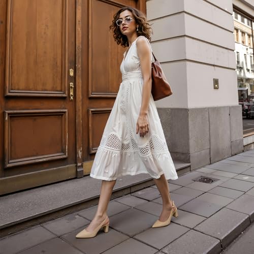 Image of QIY Womens Pumps Chunky Heel Pointed Toe Slingback Heels for Women