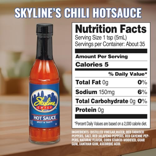 Skyline Chili Hot & Spicy Sauce – Unique Cincinnati Restaurant-Style Secret Recipe with Tabasco, Cayenne, and Jalapeño Peppers, Gourmet Chili Sauce for Coneys & Spaghetti – 3 Bottles, 6 oz Each - Thumbnail 2
