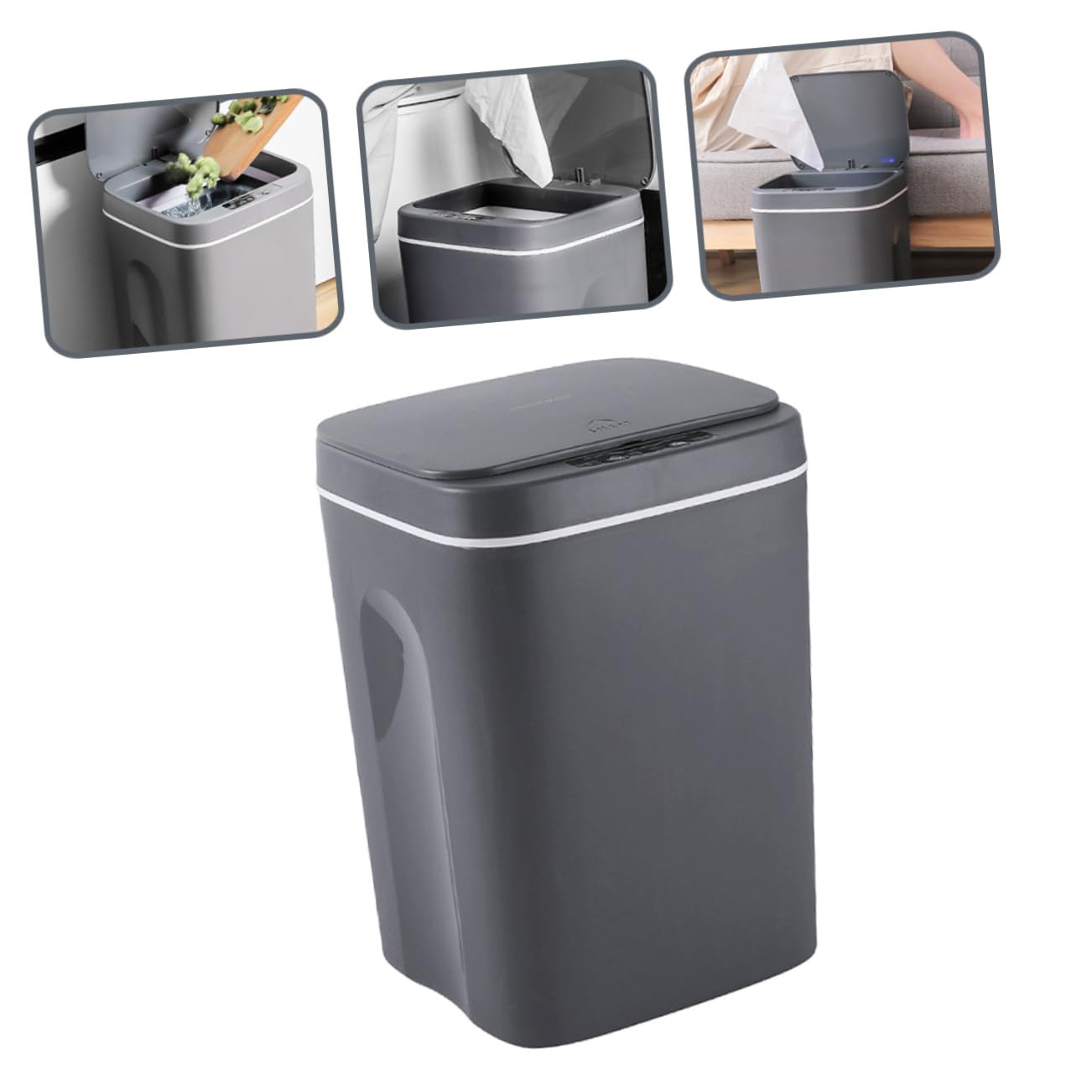 Automatic Induction Trash Can Large Capacity Smart Garbage Bin for Kitchen Bathroom Bedroom Stylish Material Silent Closing Design for Home Office Use Grey