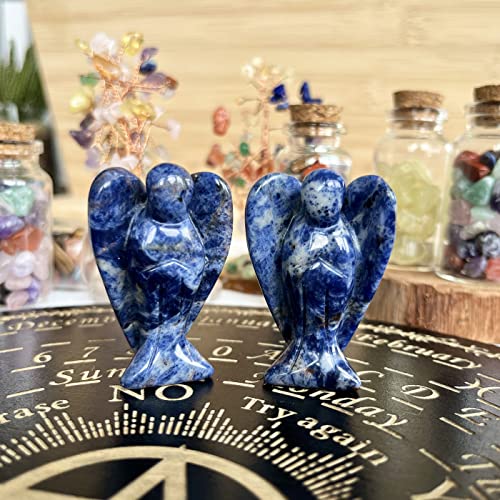 XIANNVXI Blue Sodalite Crystal Angel Figurine Decor Blue Ornament for Living Room Healing Crystal Gemstone Statue Reiki 1.5" Guardian Angels Ornament for Desk Decor Cute Room Decor - Image 3