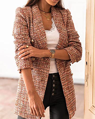 Blazers for Women Work Casual Plaid Print Long Sleeve Bussiness Blazer Jacket Button Down Suite Jackets with Pockets3