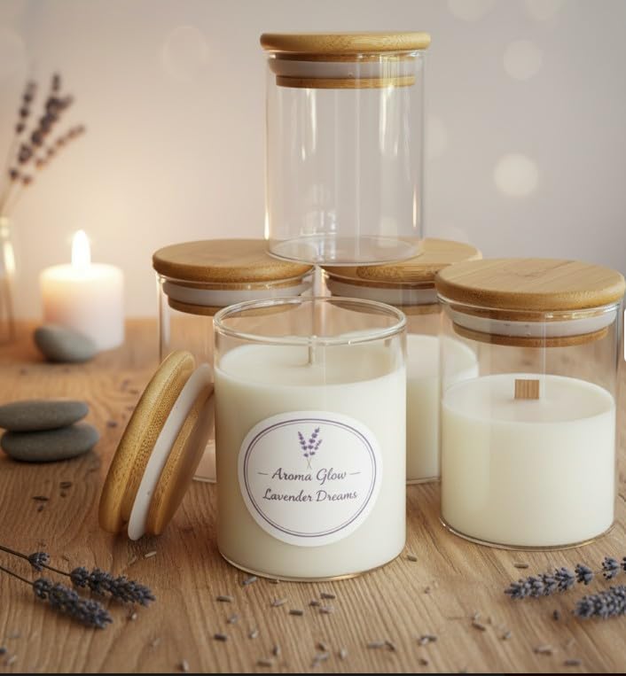 Clear Glass Candle Jars with Bamboo Wooden Lids, 6oz and 8oz Empty Candle Containers for Candle Making (8 oz)