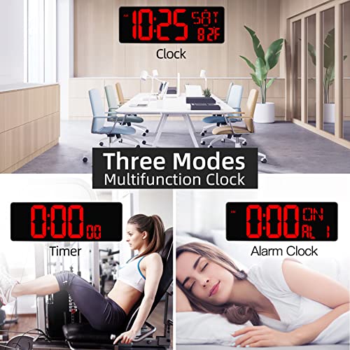 Txl Digital Wall Clock Large Display, 16.5" Led Wall Clock With Date And Temperature,Count Up/Down Timer Clock With Remote Control, Adjustable Brightness Alarm Clock For Home, Office, Gym, Elderly #TOP4