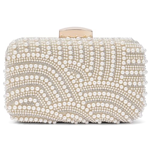 Image of RNIEGA Pearl Crystal Clutch Purse for Women Fashion Elegant Bride Evening Clutch Handbag Crossbody Shoulder Bag with Chain