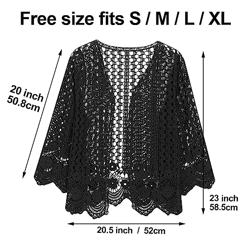 Casual Lightweight Long Sleeve Cardigan Loose Soft Drape Open Front Crochet Sweater Coverups Black3