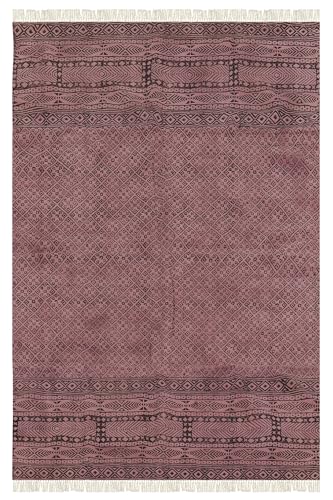 Tapis géométrique fait main en coton d'artisanat durable avec pompons chic