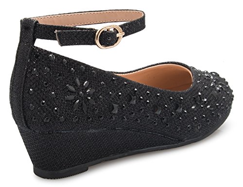 Image of Olivia K Girl's Low Wedge Heel Ankle Strap Sparkly Rhinestone Shoes (Toddler /Little Girl)