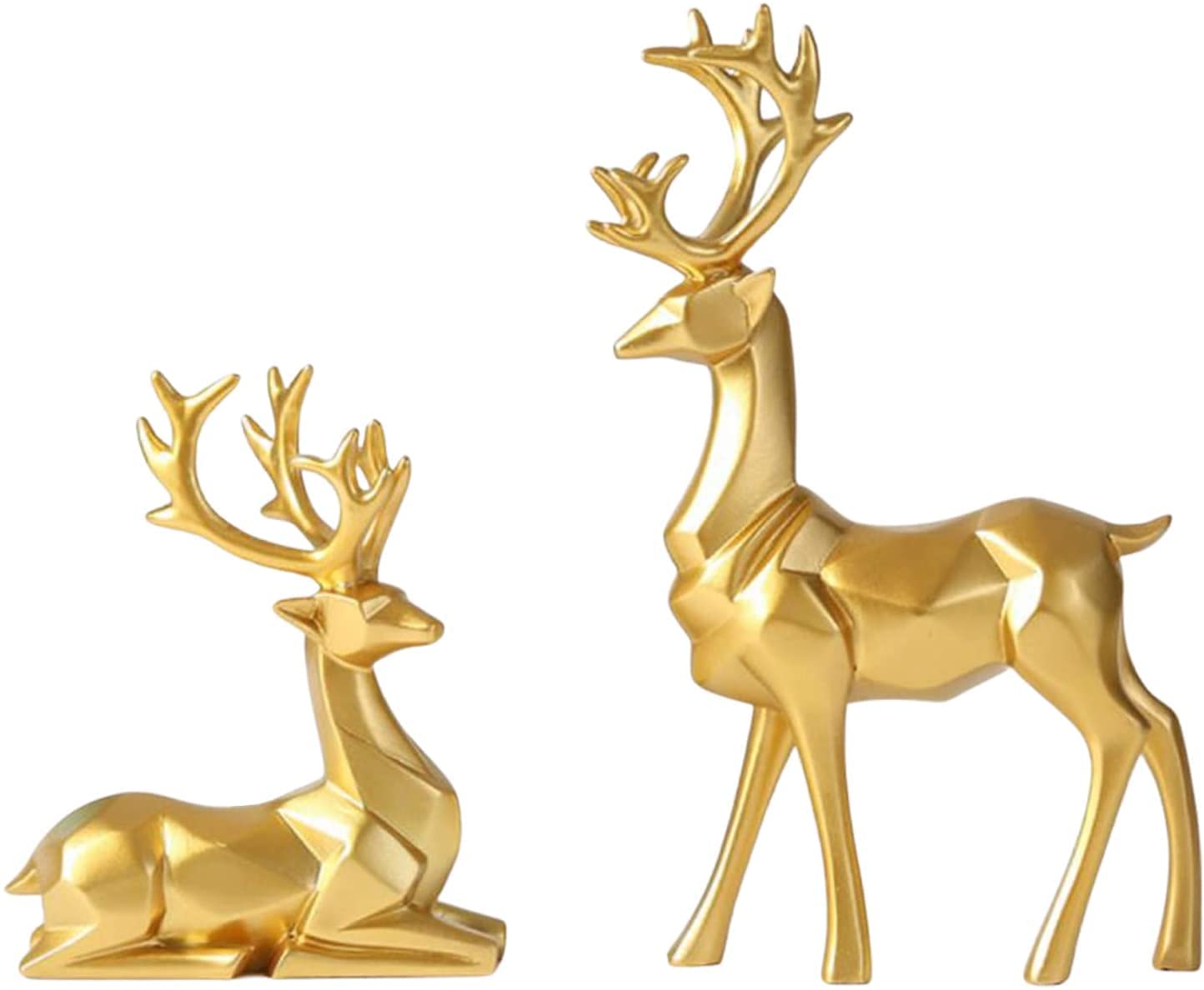 Nordic Style Origami Elk,Resin Sitting Standing Deer Statues, Creative Craft Reindeer Figurines, Ornaments Living Room TV Cabinet Wine Cabinet Gifts for Home Decoration One Pair (Golden)