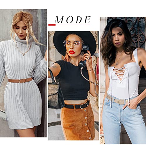 Vonmelli 2 Pack Women's Leather Belts For Jeans Pants Fashion Gold Buckle Ladies Dress Belt Black Brown M #TOP2