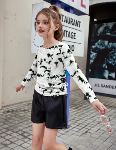 Arshiner Girls Long Sleeve Shirts Ruched Knot Side Tunic Blouse Tee Tops4