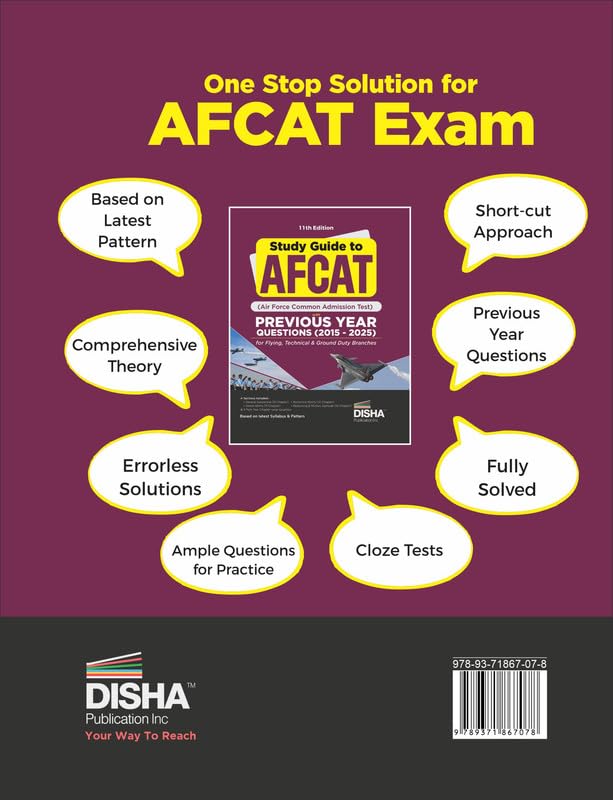 Image of Disha Study Guide to AFCAT (Air Force Common Admission Test) with Previous Year Questions (2015 - 2025) for Flying, Technical & Ground Duty Branches 11th Edition