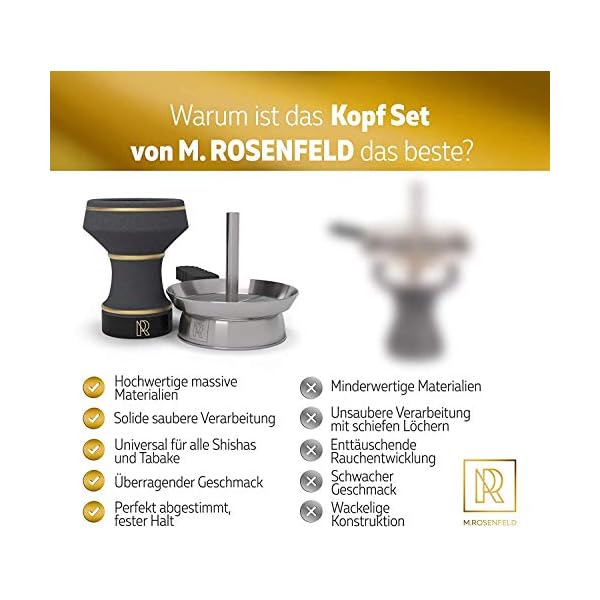 M.rosenfeld | Premium Steinkopf mit Kaminaufsatz Shisha | in edlem schwarz, Shishakopf für optimale Rauchverhältnisse… – Bild 4