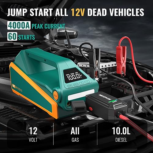 NEXPOW AP1 Jump Starter with Air Compressor, 4000A Car Battery Booster Pack with 150PSI Digital Tire Inflator, 12V Auto Jump Box (All Gas/10L Diesel Engine) with PD60W Quick Charge Port, LCD Display 3 NEXPOW AP1 Jump Starter with Air Compressor, 4000A Car Battery Booster Pack with 150PSI Digital Tire Inflator, 12V Auto Jump Box (All Gas/10L Diesel Engine) with PD60W Quick Charge Port, LCD Display - Image 2