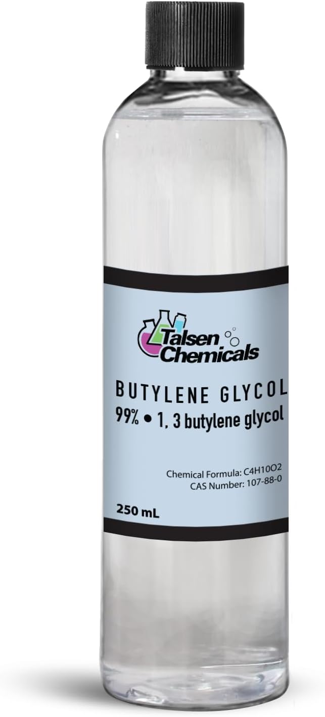 Butylene Glycol Cosmetic Grade (250 mL / 8.45 Oz), Organic Butylene Glycol Moisturizer for Skincare - Emollient Prevents Water Loss from Skin - Skin Care 1,3 Butylene Glycol by Talsen Chemicals