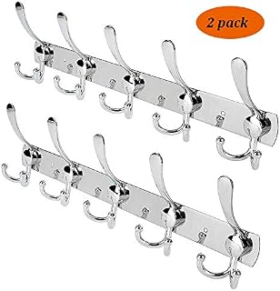 JOSHNESE Wall Mount Coat Hooks,5 Tri Hooks Heavy Duty Stainless Steel Hook Rail