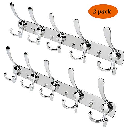 JOSHNESE Wall Mount Coat Hooks,5 Tri Hooks Heavy Duty Stainless Steel Hook Rail