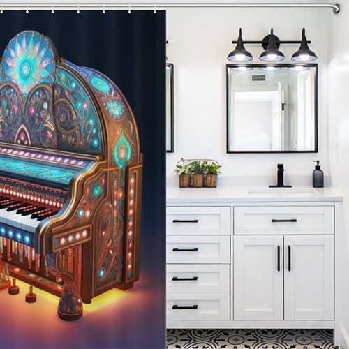 Rideau de douche piano en polyester lavable imperméable pour baignoire 152x183cm