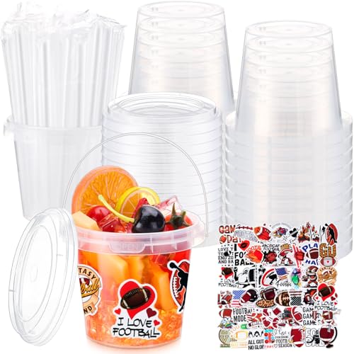 Funnymoom 30 Set 24 oz Football Drink Buckets with Lid and Straw