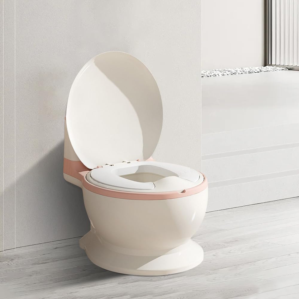 Maceta para bebé con sonido de caza de agua, inodoro de aprendizaje para niños de 1-4 años, 0-20 kg, cómodo antideslizante, maceta extraíble (rosa)