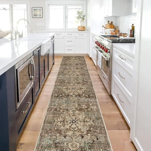 Pauwer Boho Hallway Runner Rug 2x10 Washable Entryway Area Rugs Non Slip Farmhouse Vintage Floor Mat Carpet Runner for Hallways Laundry Room Kitchen Bathroom Bedroom