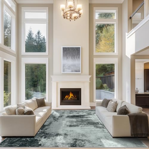 10x14 Area Rugs for Living Room Rug Washable: Abstract Large Rug Indoor Modern Carpet Non Slip for Dining Room Bedroom Nursery Home Office Black White