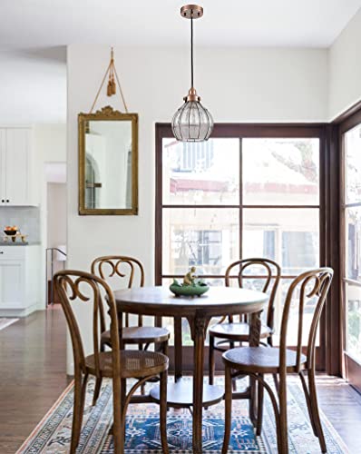 Image of YUBOLE Kitchen Pendant Light Red Antique Copper with Cracked Glass Shade