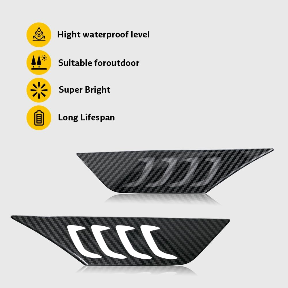 2 PCS LED Side Marker Lights for 10th Gen Honda Civic 2016-2021 Coupe Hatchback Sedan Markers Indicator Lamp Assembly Replacement with DRL Sequential Turn Signal Carbon Fiber