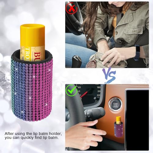 Image of Upright Car Chapstick Holder, Bling Insulating Lip Balm Holder,Rhinestone Car Accessories for Women Interior ,Suitable for Most Vehicles. (Rainbow)