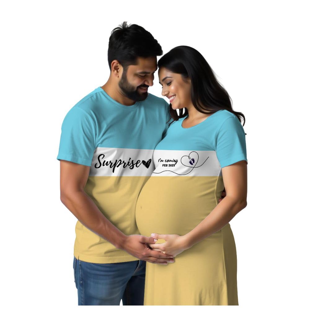 Maternity Regular Fit Tshirts Couple Dress CutSew Printed Cotton Half Sleeve Pregnancy Announcement Mom to Be Maternity Couple Tshirt for Photoshoot Pack of 2 (mat-cou-Print)-image-29