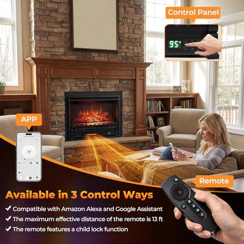 Image of Tangkula 26 inch Smart Electric Fireplace, Compatible with Alexa, WiFi Enabled