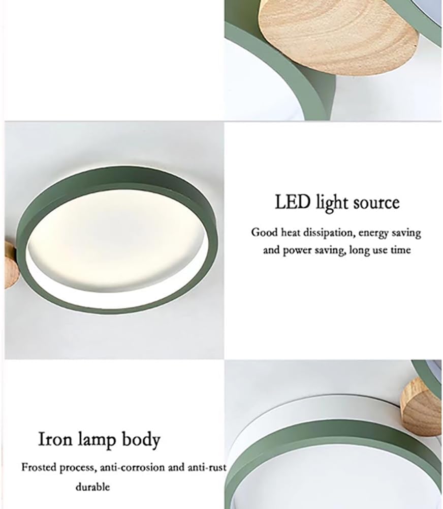 LED Ceiling Light Fixture with 3000K/4000K/6000K Temperatures Selectable,20W 22Inch Chandelier Modern Wooden Ceiling Lamp for Bedroom Kitchen,3-Lights Indoor Lighting Green Pendant Light