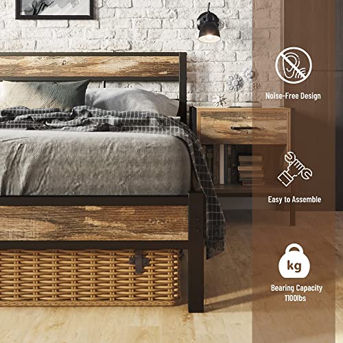 LIKIMIO Twin Bed Frame with Headboard, Easy Assembly, Noise-Free, No Box Spring Needed, Heavy Strong Metal Support Frames, Rustic Brown