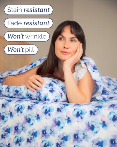 Image of Twin 3 Piece Floral Sheet Set - Soft, Breathable & Cooling - Blue Hydrangea