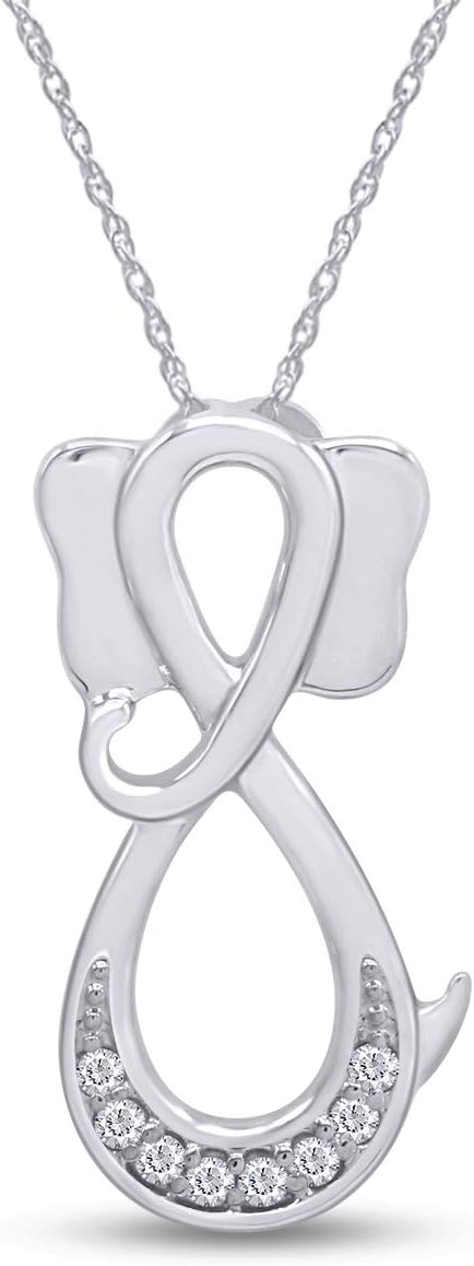 1/10 CTTW Diamond 925 Sterling Silver Infinity Animal Necklace Whale/Seahorse/Butterfly/Bear/Bunny/Frog/Monkey/Bird/Elephant/Cat/Turtle/Pig Pendant Necklace Jewelry Gifts for women Christmas Gift