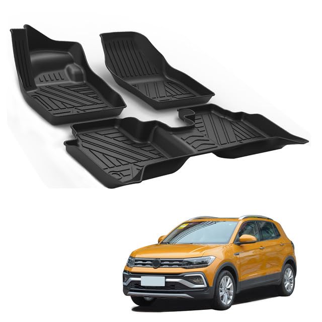 Image of Automoxco /Premium 9D car mat Full Set for Volkswagen Taigun || TPE (Thermoplastic Elastomer) Car Floor Mat Complete Set || 100% Waterproof and Washable || Color: Black