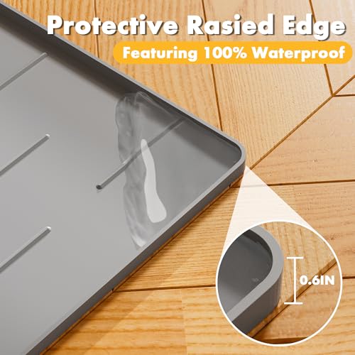 Pieviev Silicone Cat Litter Trapping Mat, 40\'\'x28\'\' Extra Large Cat Litter Mat, Easy to Clean & Soft on Kitty Paws, Waterproof Kitty Litter Pads for Indoor Cats, Light Gray - Thumbnail 6