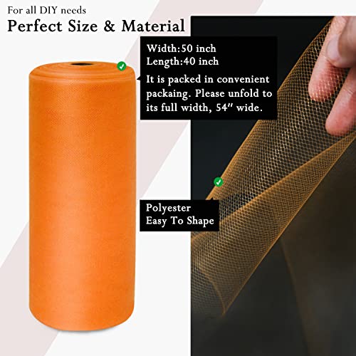 Image of Orange Tulle Fabric Rolls 54 Inch by 40 Yards Tulle Bolt Spool for Wedding Decorations DIY Halloween Tutu Baby Shower Table Skirt Ceiling Decor Birthday Party Craft Supplies