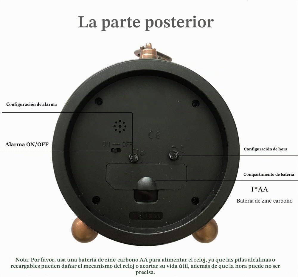 Attoe - Reloj de mesa (5.2 pulgadas, clásico, retro, estilo europeo, vintage, silencioso, para escritorio, despertador, no tic-tac, mecanismo de cuarzo, funciona con pilas, fácil de leer), Araber