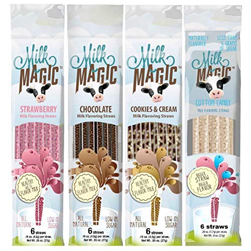 Milk Magic Magic Milk Flavoring Straws 36 Straws Flavors:Cookies and Cream, Chocolate, Strawberry,Cotton