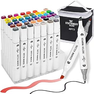 Stationery Island Alcohol Markers 48 Colours Marker Pens for Adults & Kid, Dual Tips Art Manga Marker Pen Set for Artists and Beginners Drawing,Design,Graffiti,Highlighting, Underlining
