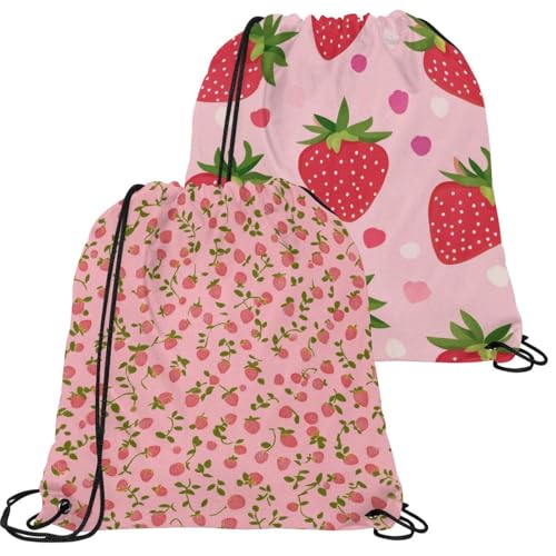 Sac à dos avec cordon de serrage fraise étanche et pliable pour sport et gym (lot de 2)